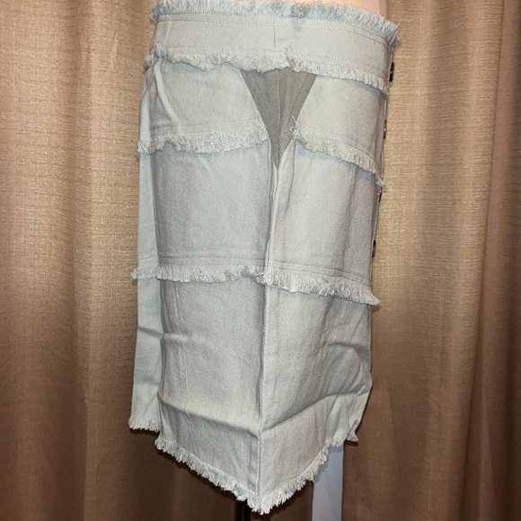 Very J Colorblock Sage Frayed Denim Button Mini Skirt Casual Womens Large - Picture 5 of 15